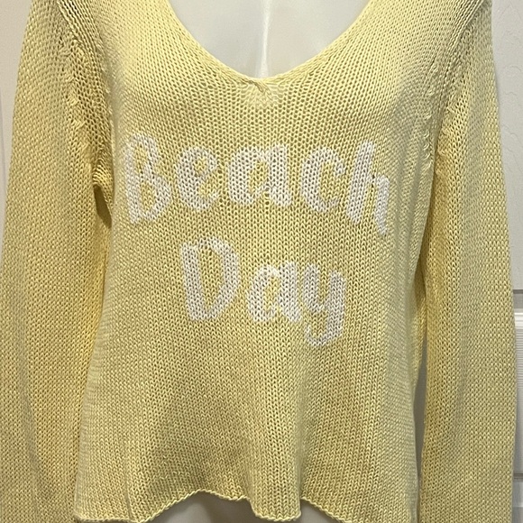 Wooden Ships yellow v neck beach day cotton blend sweater S/M - Picture 4 of 6